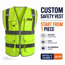 Custom Logo Hi-Vis Reflective Safety Vest with 9 Pockets and Zipper – JK150