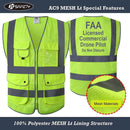 JKSafety 9 Pockets Mesh Hi-Vis Reflective Safety Vest, FAA Drone Pilot (JK210-FAA)