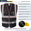 JKSafety 9 Pockets Mesh Hi-Vis Reflective Safety Vest, FAA Drone Pilot (JK210-FAA)
