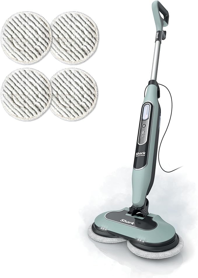 All-in-One Scrubbing and Sanitizing Hard Floor Cleaner, LED Headlights, 4 Dirt Grip Soft Scrub Pads Included, XL Water Tank, Swivel Steering, Hawaiian Grey, S8001