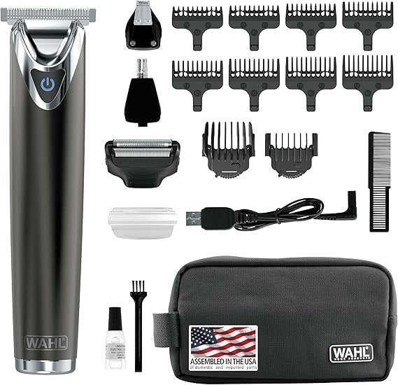WAHL USA Stainless Steel Lithium Ion 2.0+ Slate Beard Trimmer for Men – Electric Shaver, Nose Ear Trimmer, Rechargeable All in One Men’s Grooming Kit – Model 9864