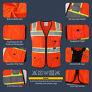 JKSafety Hi-Vis Reflective Safety Vest High Visibility Work Vest with Pockets (BX331)