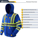 JKSafety Hi-Vis Reflective Safety Hooded Sweatshirt Zip-Up Hoodie (JKHS121)