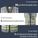 JKSafety Hi-Vis High Visibility Reflective Safety Vest with Pockets and Zipper (BX320)