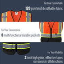 JKSafety Hi-Vis High Visibility Reflective Safety Vest with Pockets and Zipper (BX320)