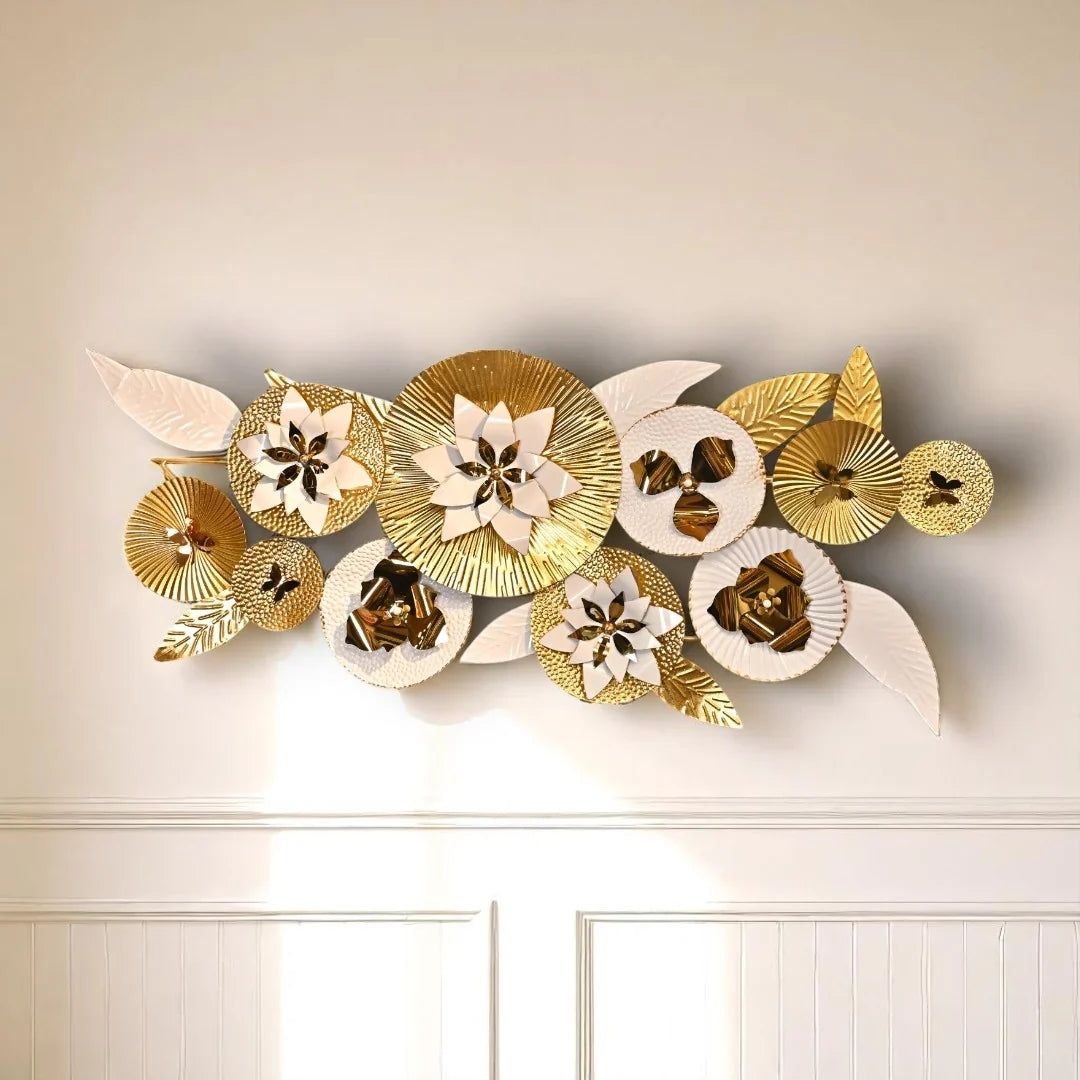 White Floral Stainless Steel Wall Motive Art