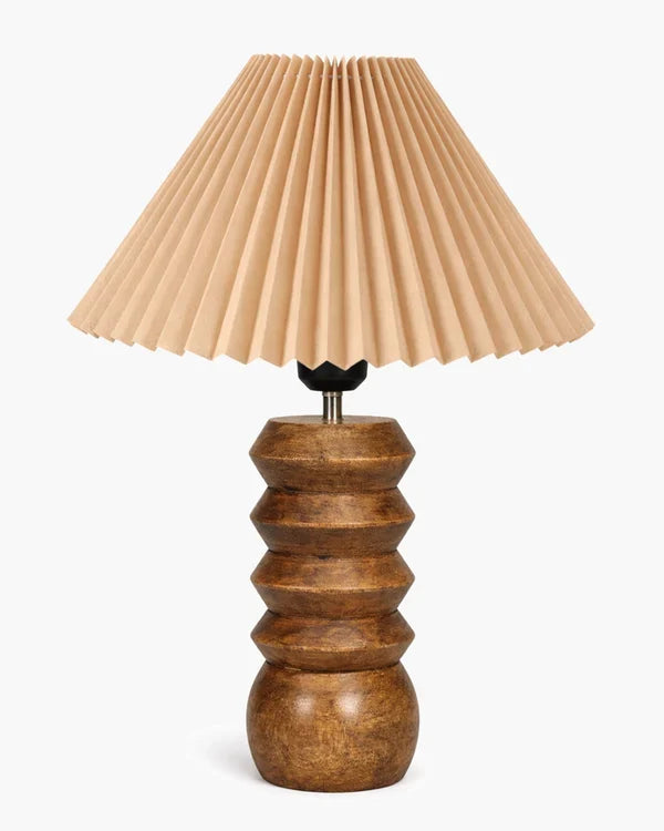 Elegant Wooden Table Lamp with White Pleated Shade
