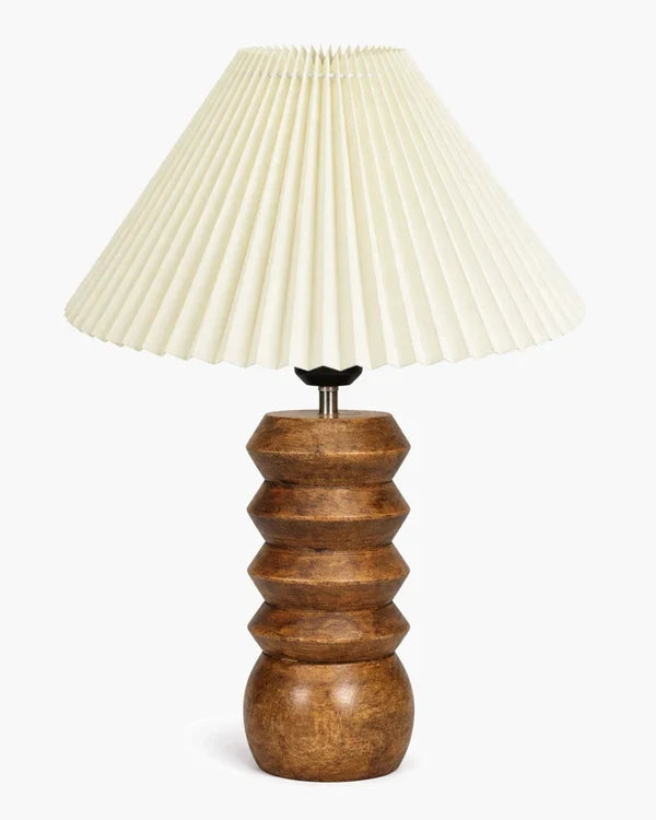 Elegant Wooden Table Lamp with White Pleated Shade
