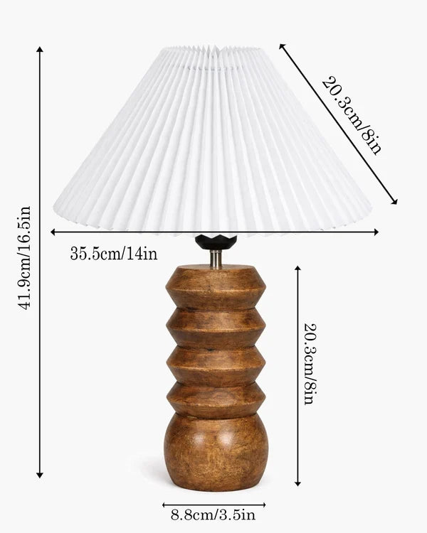 Elegant Wooden Table Lamp with White Pleated Shade