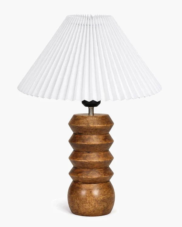 Elegant Wooden Table Lamp with White Pleated Shade