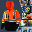 JKSafety Hi Vis Reflective Safety Hoodie Zipper Sweatshirt ANSI Certified (SS260)