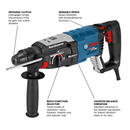 Bosch, GBH2-28L, Rotary Hammer, 8.5 A, 120 V, 2.4 ft-lbs Impact Energy, SDS-plus, 1-1/8 in Chuck