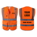 Custom Logo Hi-Vis Reflective Safety Vest with 9 Pockets and Zipper – JK150