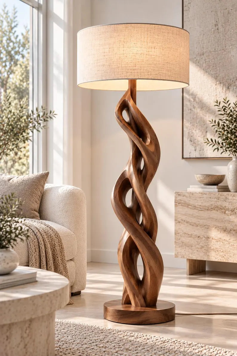 Organic Wooden Sculptural Floor Lamp
