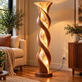 Sculptural Wooden Floor Lamp, Twisted Wood LED Standing Light, Marble Effect Floor Lamp