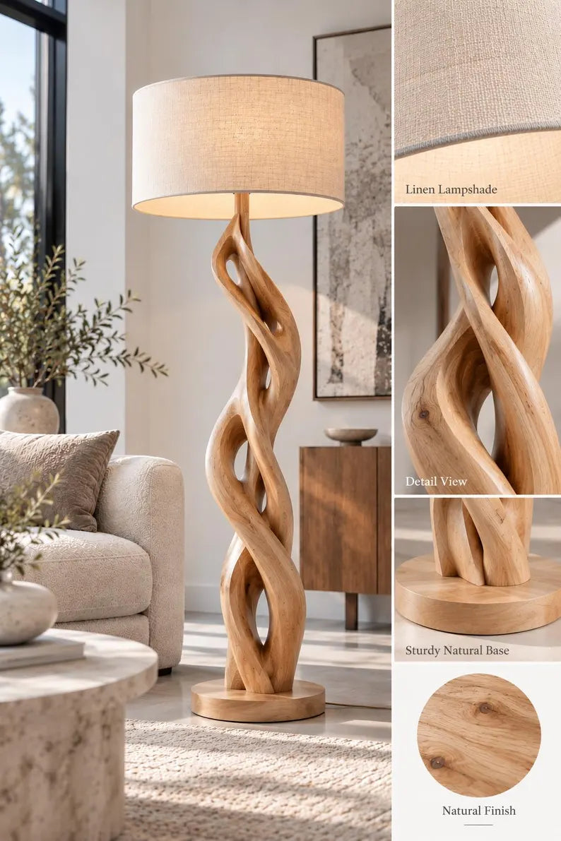 Organic Wooden Sculptural Floor Lamp
